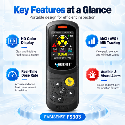 FABISENSE FS303 Radiation Detector | Portable Radiation Monitor with Real-Time Dose Rate Display