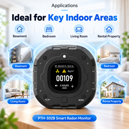 FABISENSE PTH-302B Smart Radon Monitor | Wi-Fi Connected Continuous Radon Detector