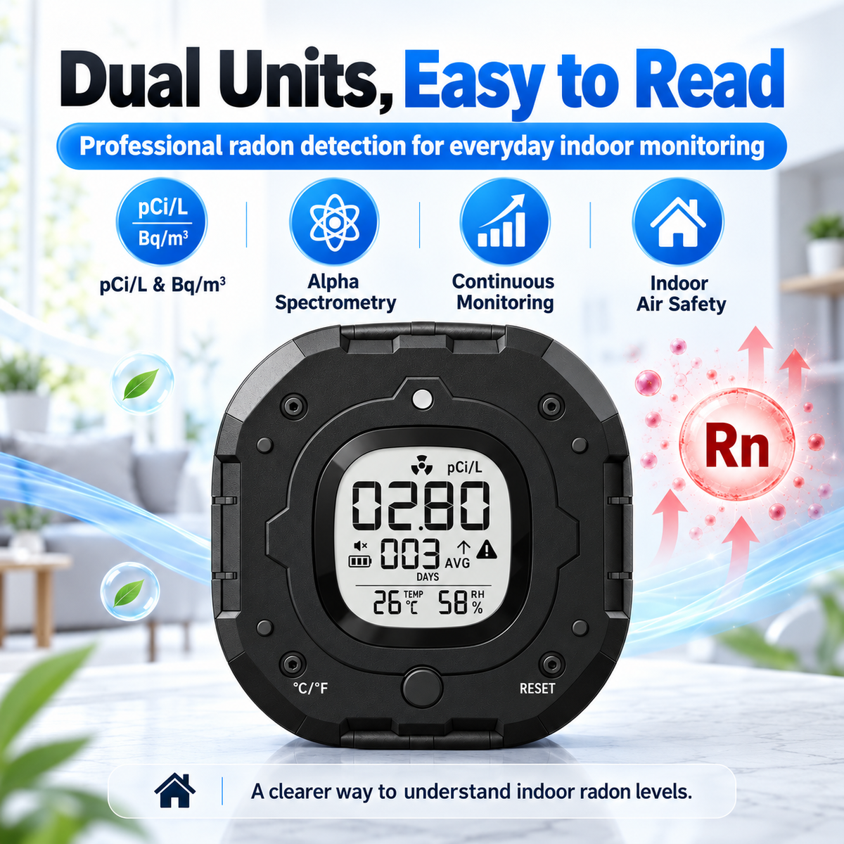 FABISENSE PTH-302A Radon Detector | Continuous Radon Monitor with Data Logging