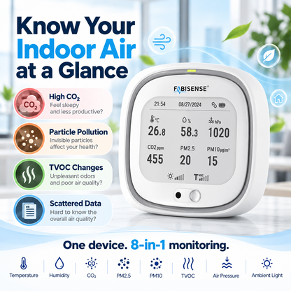 FABISENSE BAA-08L LoRaWAN Indoor Air Quality Monitor | 8-in-1 Environmental Sensor with E-Ink Display