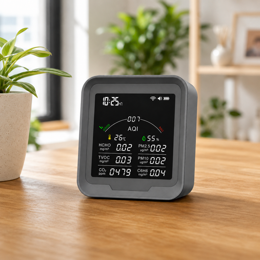 FABISENSE PTH-9B 8-in-1 Air Quality Monitor | PM2.5 PM10 CO2 TVOC Benzene Temp Humidity AQI