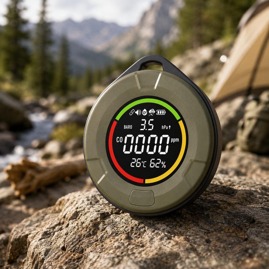 ABISENSE PTH-10D+ Portable CO Detector for Camping & RV with Barometric Pressure, Bluetooth App, Temperature & Humidity