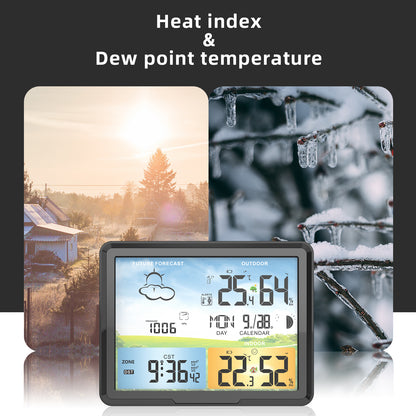 PT20A Wireless Weather Station Standing and Wall Hanging Colorful LCD Alarm Clock Indoor Thermometer Hygrometer