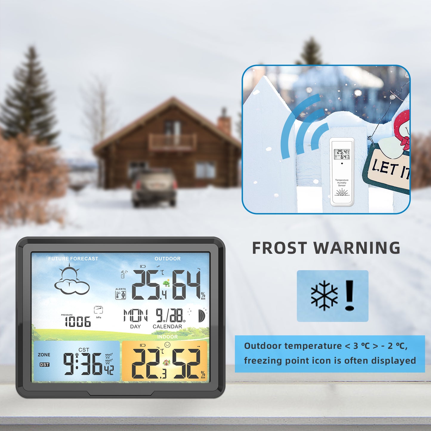 PT20A Wireless Weather Station Standing and Wall Hanging Colorful LCD Alarm Clock Indoor Thermometer Hygrometer