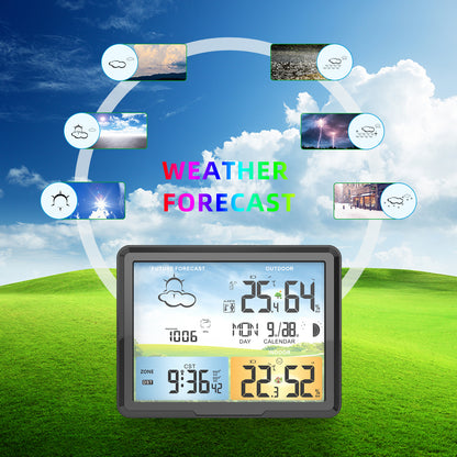 PT20A Wireless Weather Station Standing and Wall Hanging Colorful LCD Alarm Clock Indoor Thermometer Hygrometer