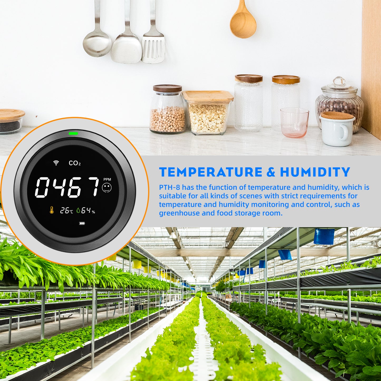 Monitor carbon dioxide levels in your home with the PTH-8 Wi-Fi Smart Carbon Dioxide Detector