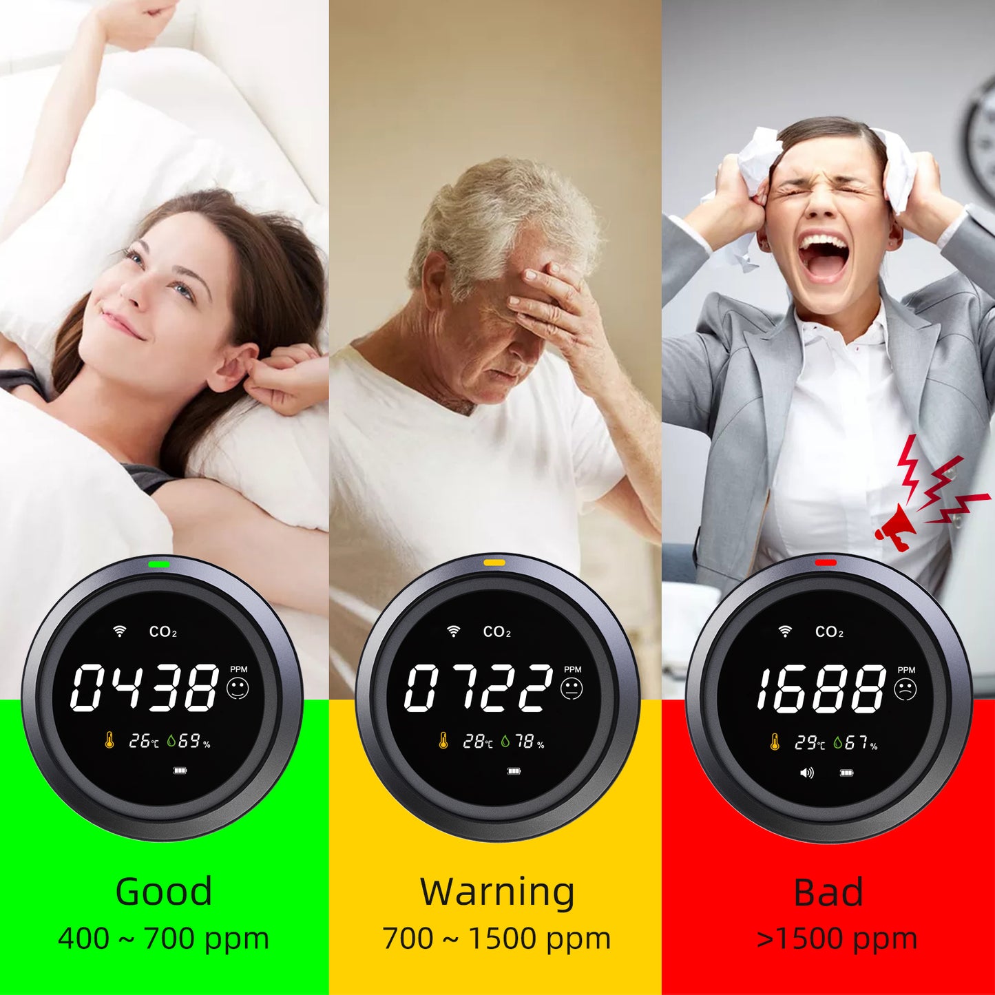 Monitor carbon dioxide levels in your home with the PTH-8 Wi-Fi Smart Carbon Dioxide Detector