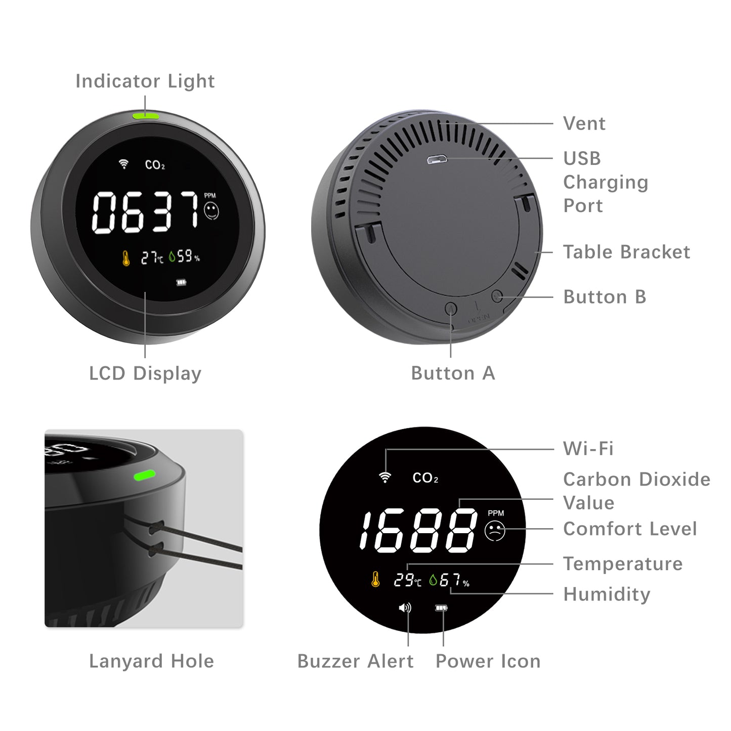 Monitor carbon dioxide levels in your home with the PTH-8 Wi-Fi Smart Carbon Dioxide Detector