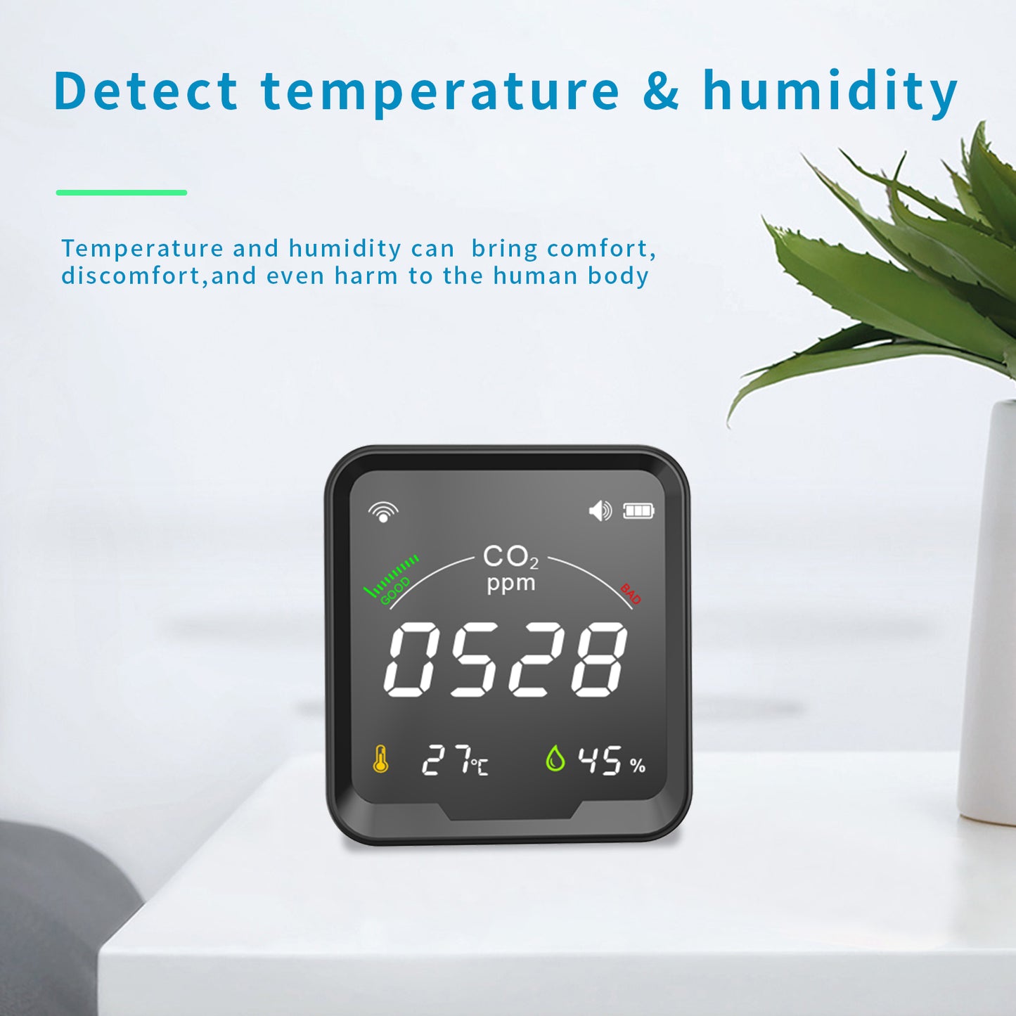 PTH-9CW Tuya WiFi CO2 Meter and Temperature Humidity Monitor Carbon Dioxide Detector Greenhouse CO2 Sensor with Light Indication