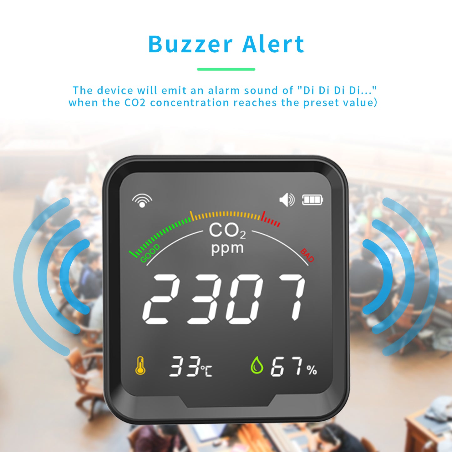 PTH-9CW Tuya WiFi CO2 Meter and Temperature Humidity Monitor Carbon Dioxide Detector Greenhouse CO2 Sensor with Light Indication