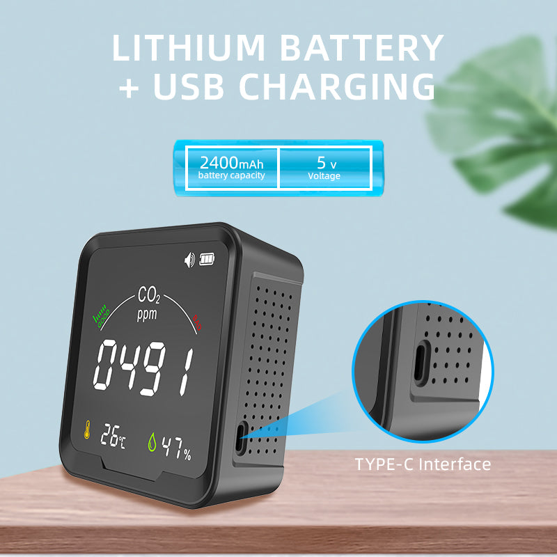 FABISENSE 9C 3-in-1 CO2 Detector | NDIR Sensor | 3-Color Alarm | CO2, Temp & Humidity | for Home & Office
