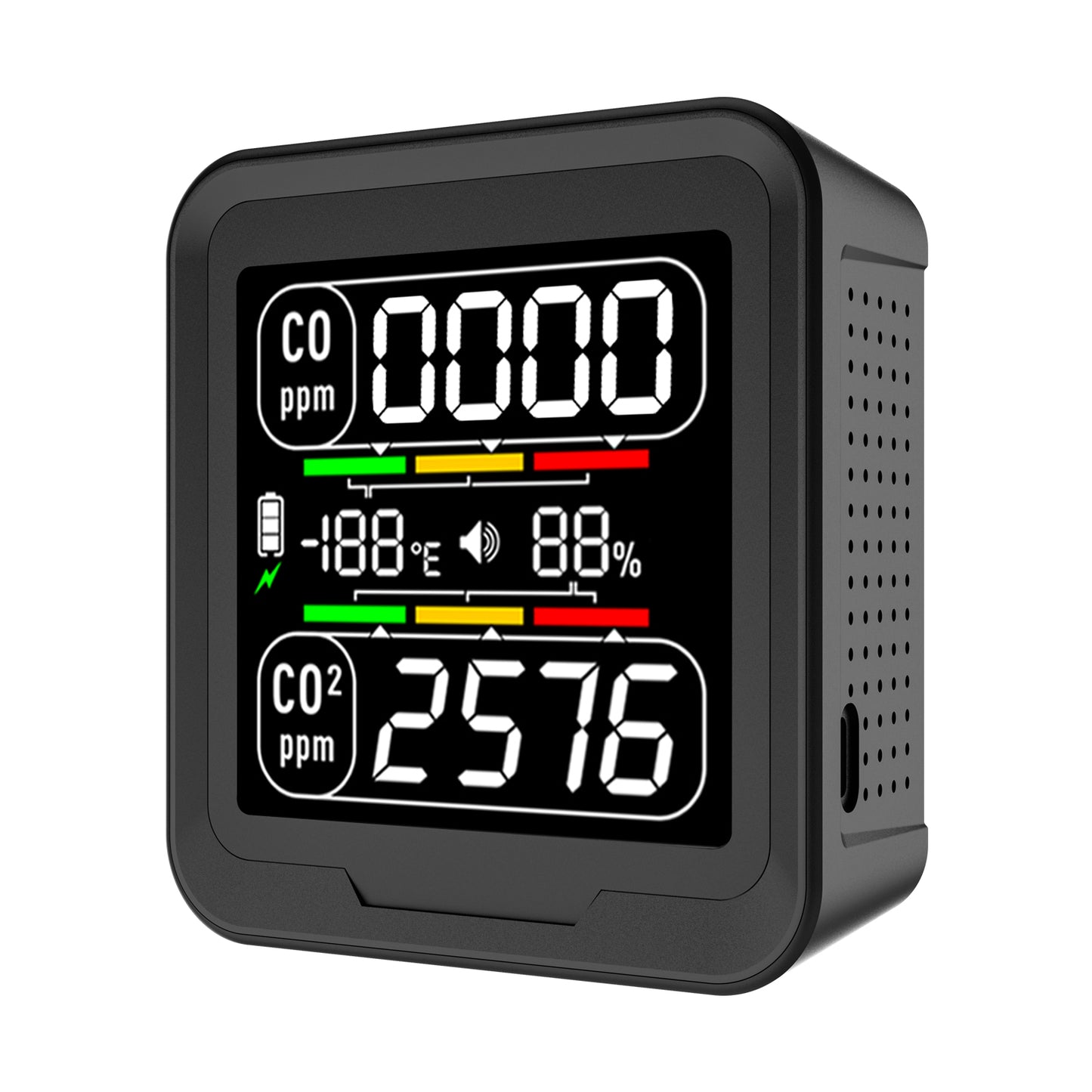 Protmex 4 in 1 CO Detector CO2 Monitor, Carbon Monoxide Detector CO CO2 Humidity Temperature Sensor Monitor with Alarm, Air Quality Monitor Indoor Meter for Homes, Car, Travel Battery Powered