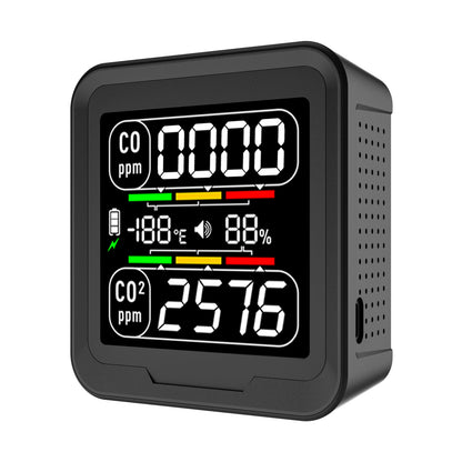 Protmex 4 in 1 CO Detector CO2 Monitor, Carbon Monoxide Detector CO CO2 Humidity Temperature Sensor Monitor with Alarm, Air Quality Monitor Indoor Meter for Homes, Car, Travel Battery Powered