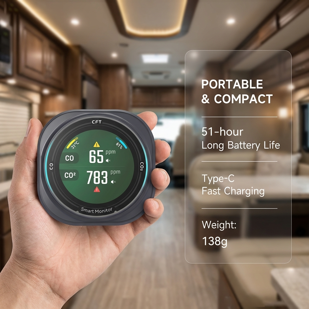 FABISENSE 282B Professional CO & CO₂ Detector | Dual Gas | Temp & Humidity | 1.8" Touch LCD | 2100mAh | for Industrial & Camping